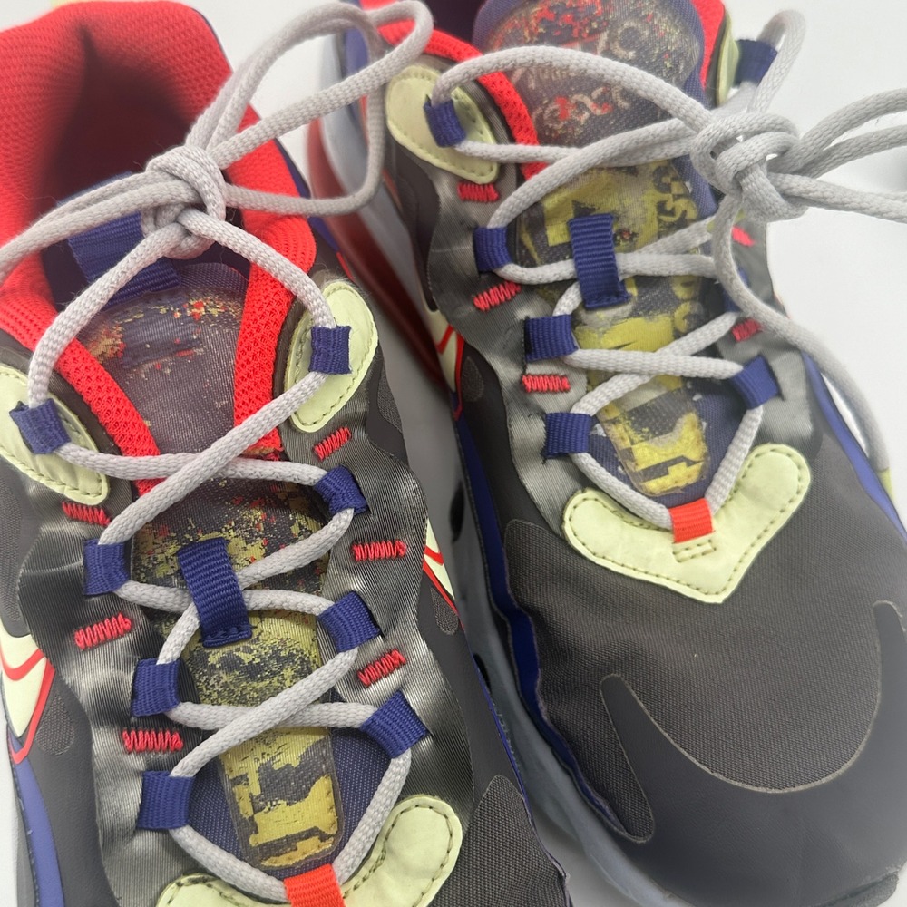 Nike Air Max 270 React Kids 7Y Gray Blue Red Yellow CT1630-001 Low Top Sneakers - Picture 8 of 10